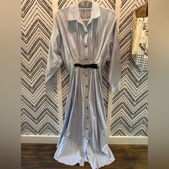 Anthropologie Dresses & Skirts - Anthropologie Light Blue Long Sleeve Dress with Black Belt